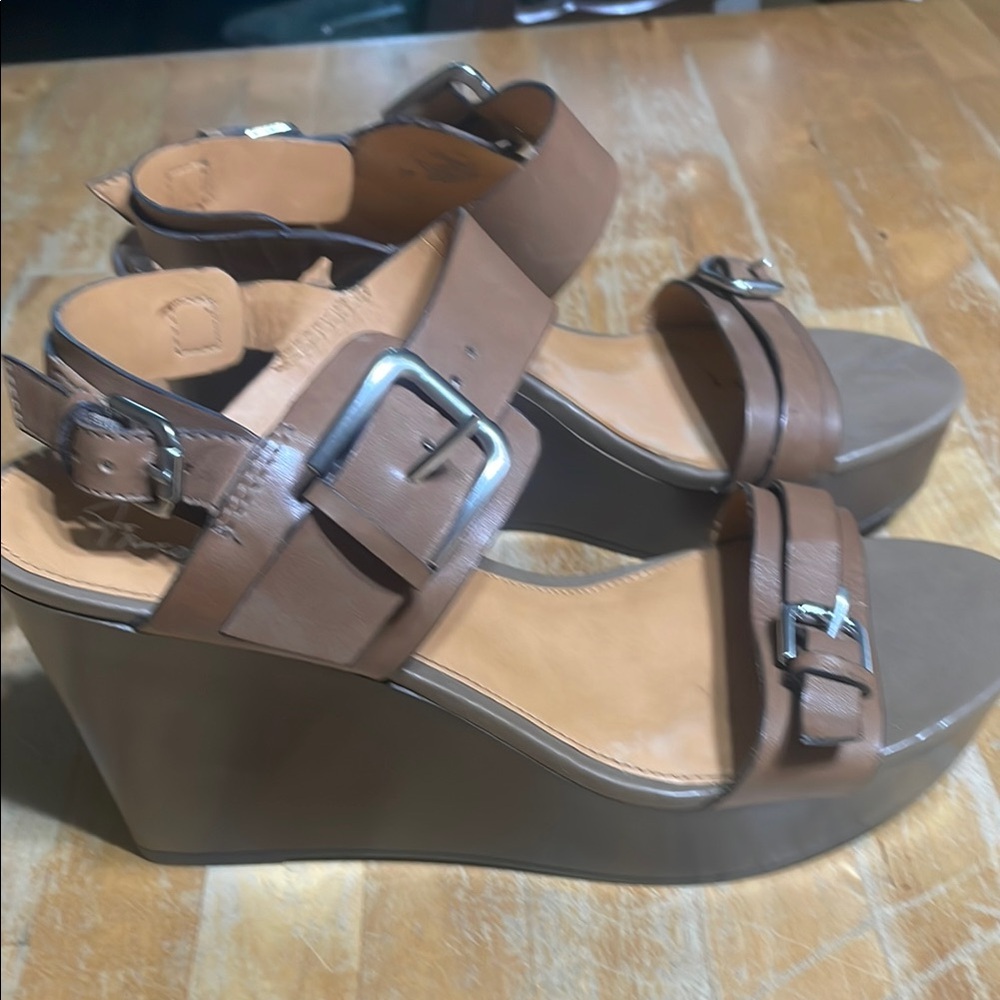 Franco Sarto Brown Leather Wedge Sandals
